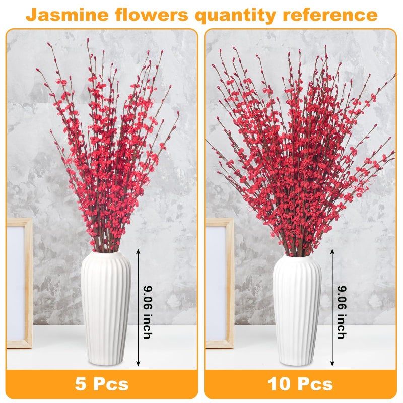 Wootkey 5 Pcs Valentine's Day Flowers Artificial Red Flowers 29.5" Long Stems Patriotic Picks with Mini Red Berry for DIY Floral Art Plant Wedding Home Office Table New Year Decorations - Image 3